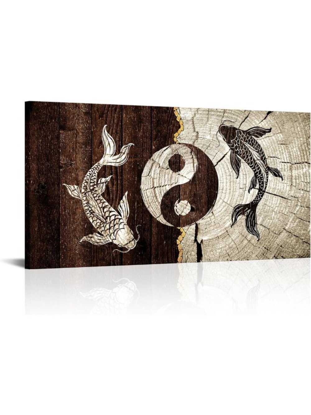 Large Koi Fish Canvas Wall Art 3 Panel Set - Yin Yang Symbol, Retro Chinese